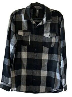 burnside Black & Gray Plaid Lightweight Shirt Jacket